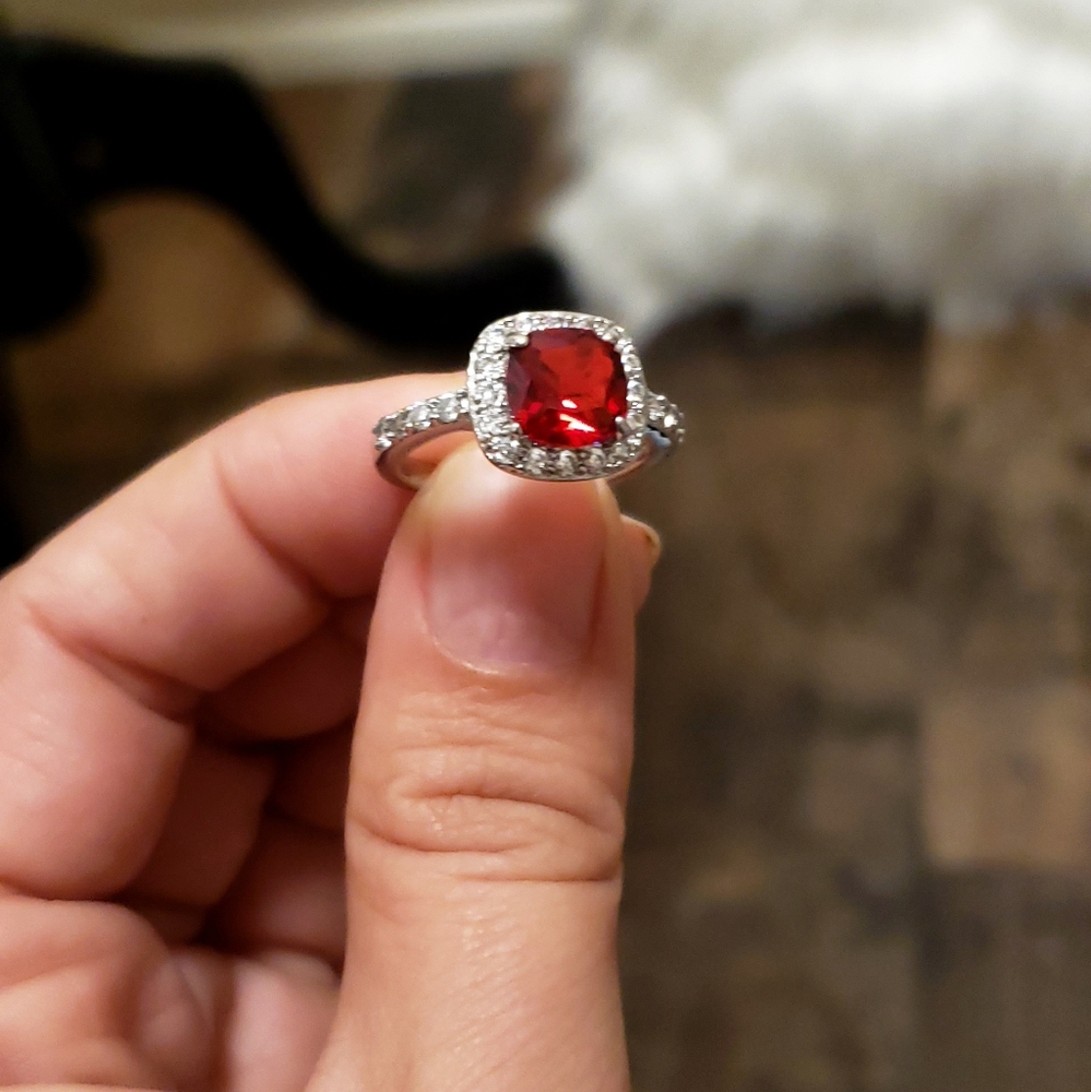 🌻Longway Glass Ruby Sterling Silver Ring